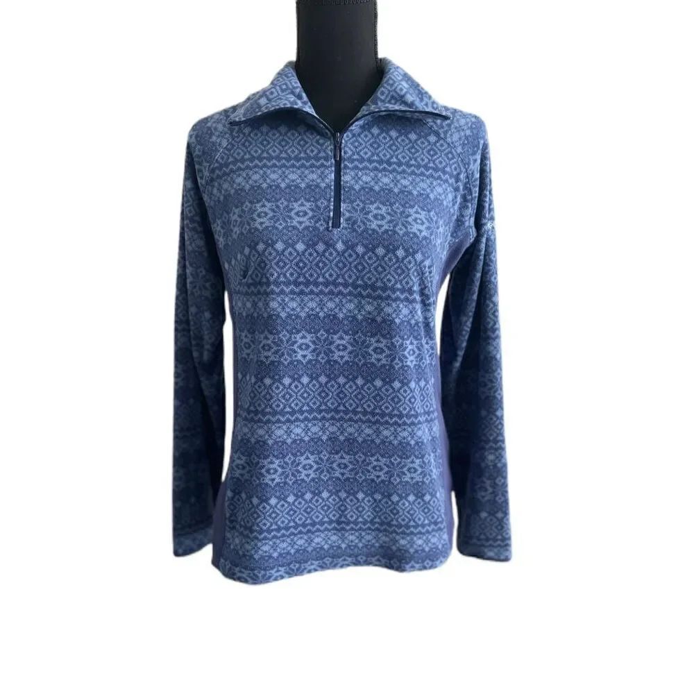 Columbia Fleece Quarter Zip Jacket Pullover Size Medium Blue Aztec